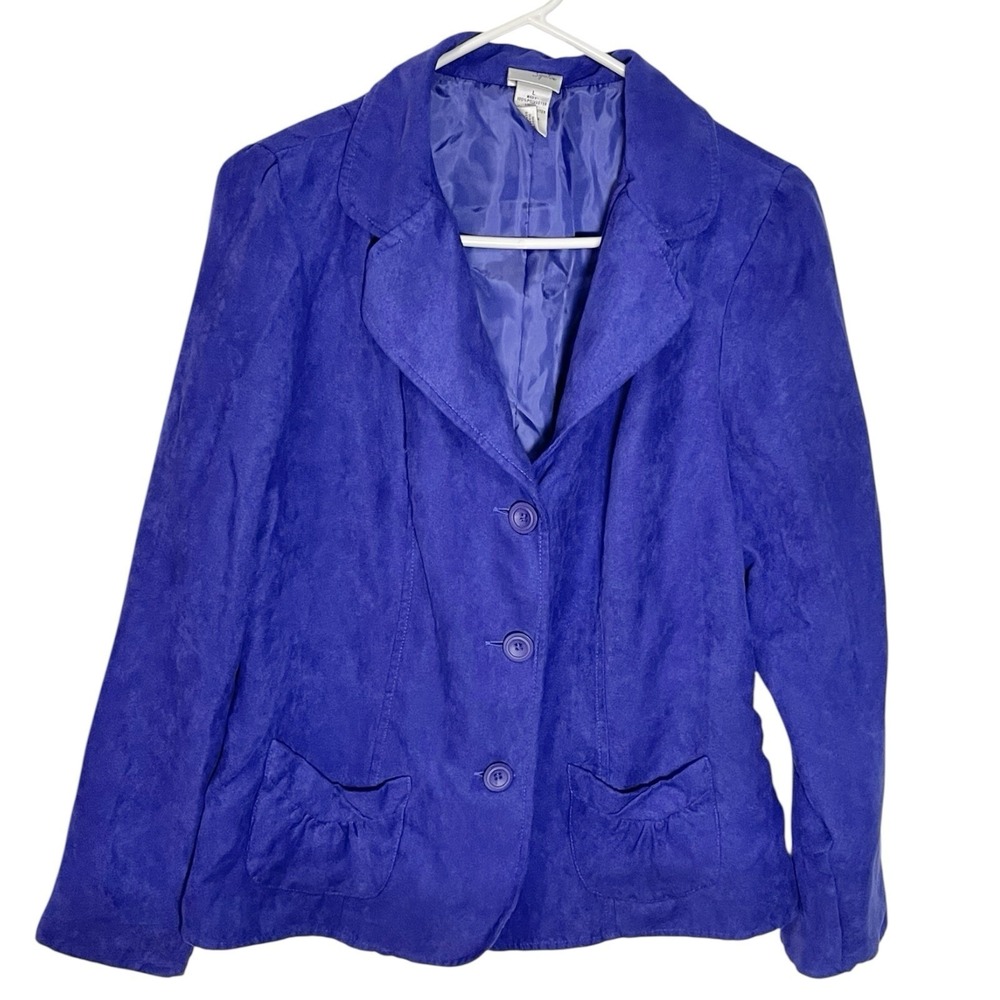 Kim Rogers Large Purple Faux Suede Blazer Button Front Pockets Dark Academia